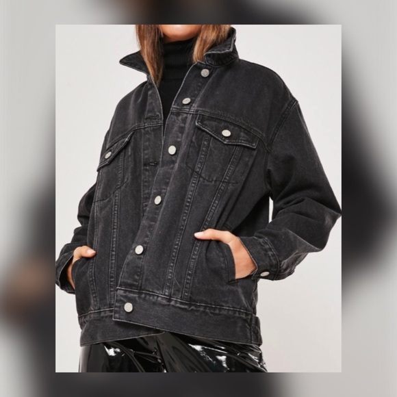 topshop black denim jacket with fur